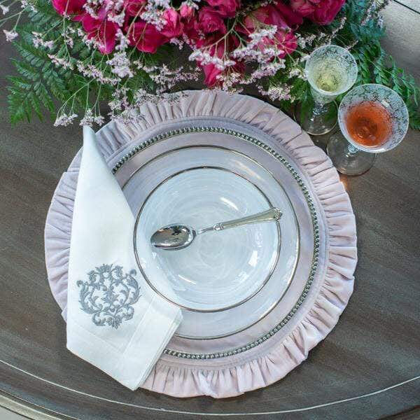 Set of 4 Round Ruffle Velvet Dusty Pink Placemats