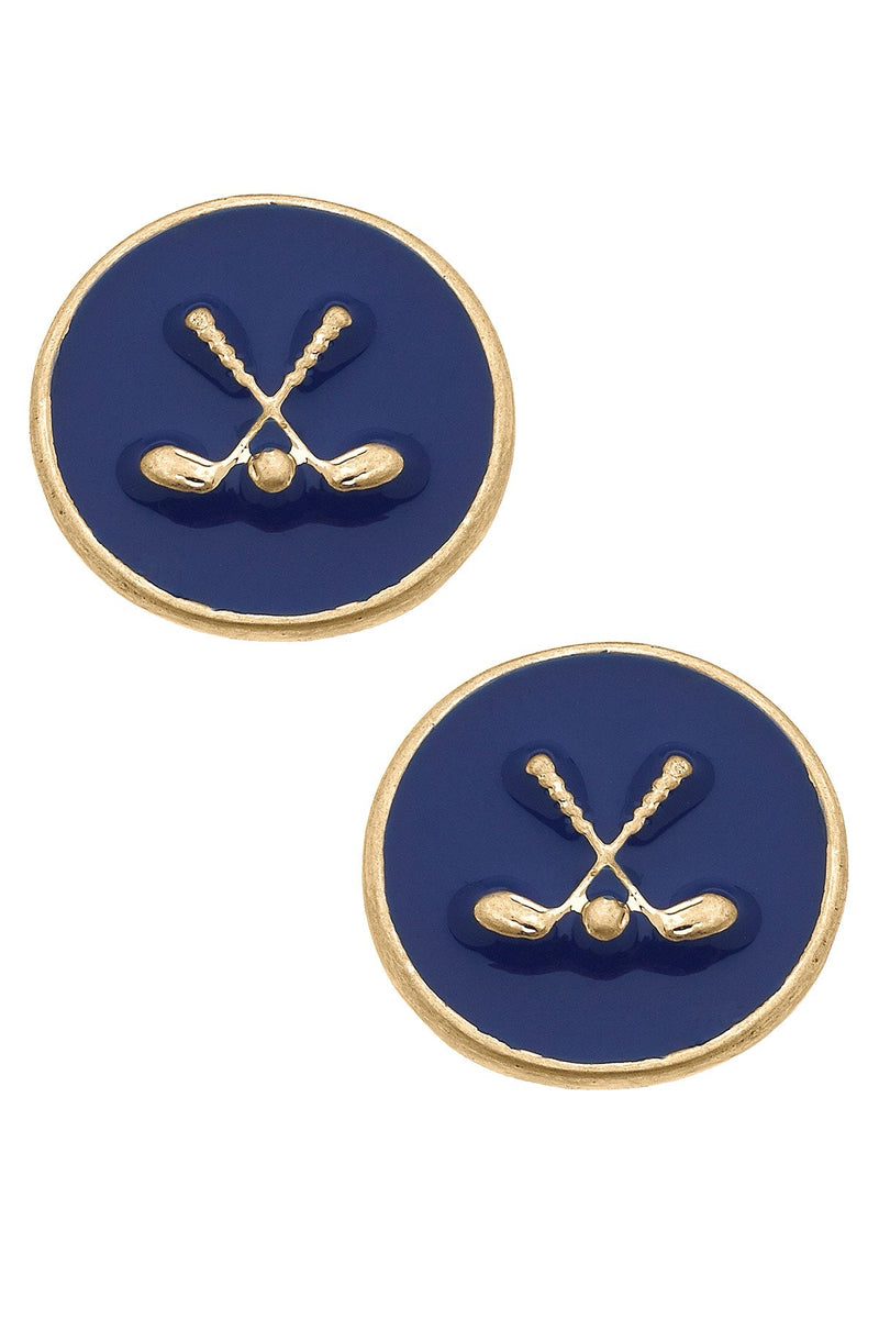 Golf Club Blue Enamel Stud Earrings