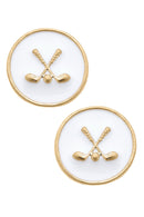 Golf Club White Enamel Stud Earrings