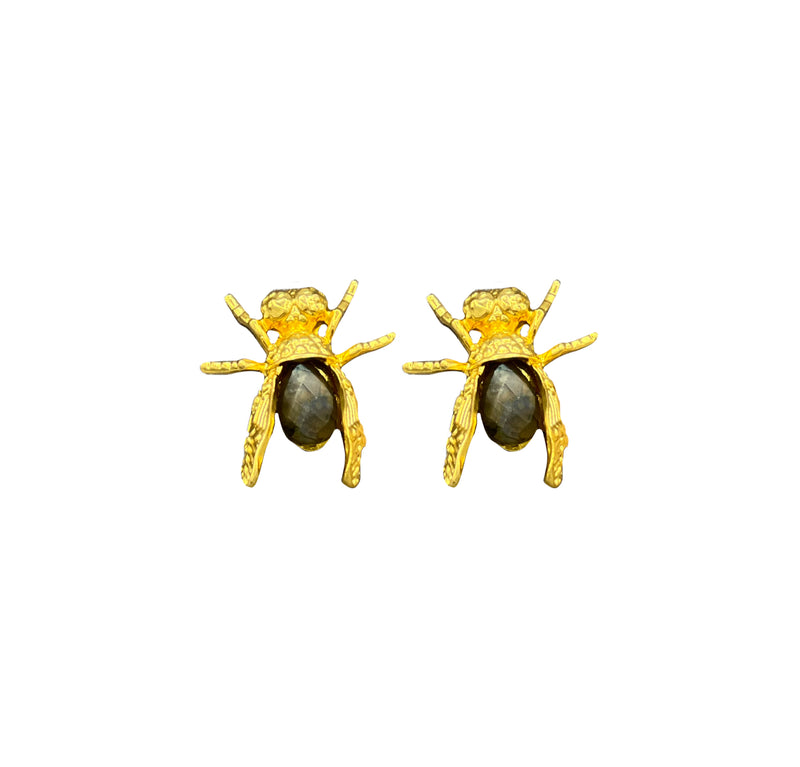 18K GO Bee with Stone Earrings