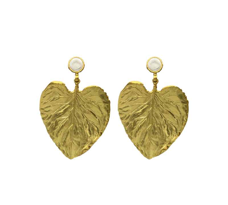 18K GO Leaf with Pearl Earrings