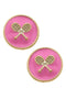 Chris Tennis Racket Pink Enamel Stud Earrings