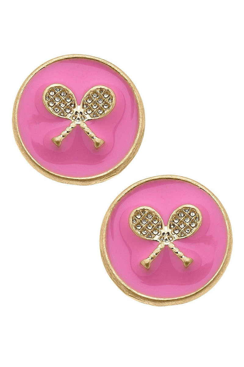 Chris Tennis Racket Pink Enamel Stud Earrings