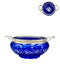 Etched Cobalt Bowl with Silver Rim & Handles