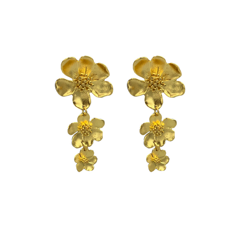 18K GO Flower Drop Earrings