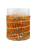 Orange Wicker Wrapped Lantern Jar