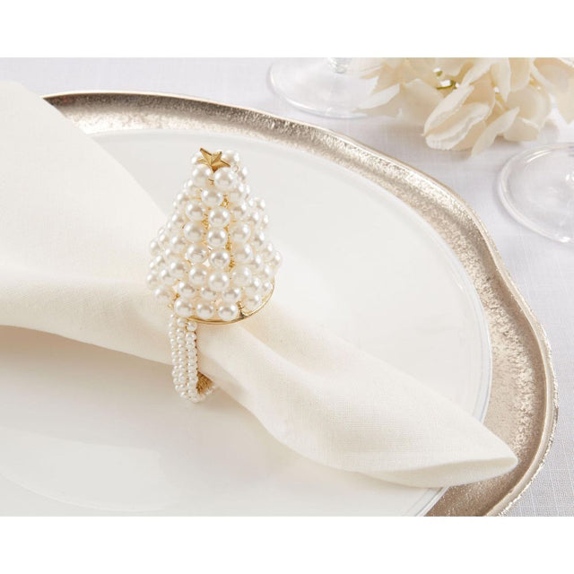 Set of 4 Pearl Christmas Tree Napkin Rings